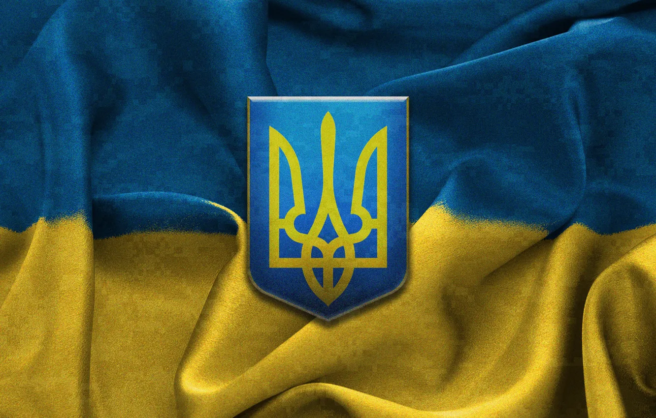 Фото обои желтый, голубой, флаг, герб, Украина, тризуб, Україна