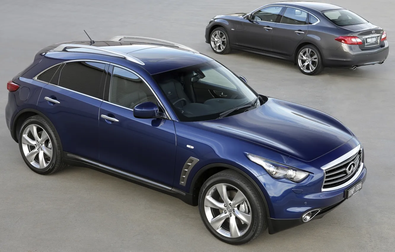 Фото обои синий, серый, фон, Infiniti, седан, вид сзади, инфинити, передок