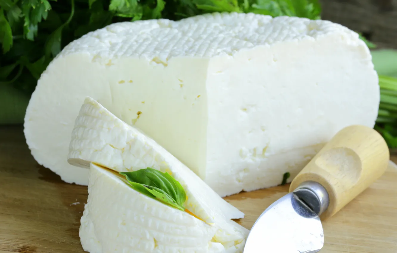 Фото обои зелень, сыр, нож, knife, cheese, greens, молочный продукт, dairy products