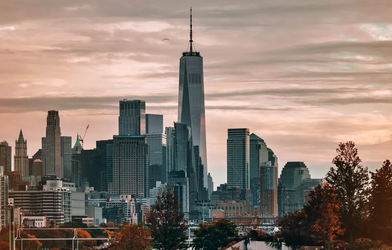 Фото обои city, город, обои, Нью-Йорк, вечер, USA, небоскрёбы, картинка