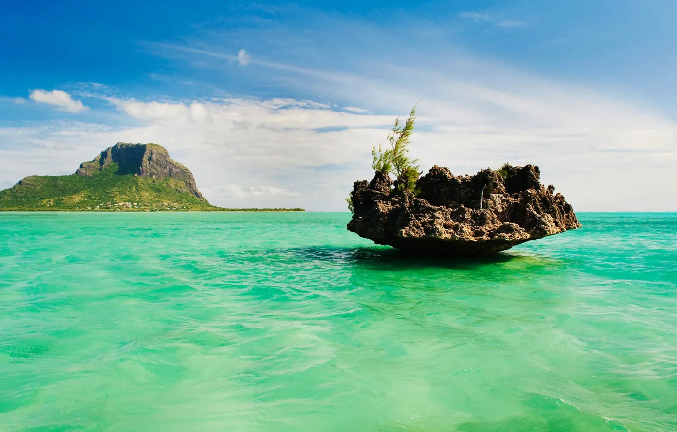 Фото обои море, природа, скала, остров, Маврикий, Ле-Морн-Брабан