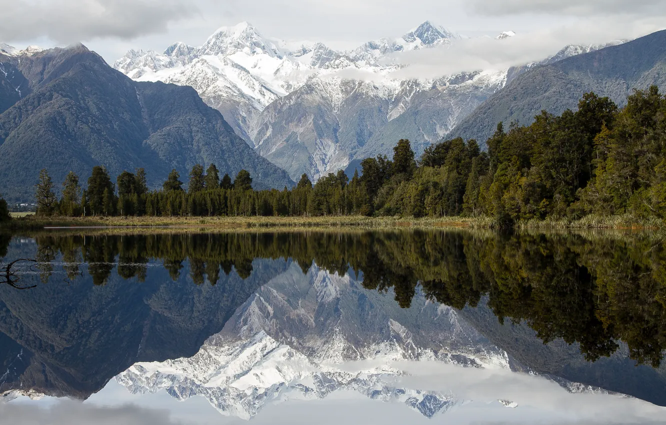 Фото обои горы, озеро, отражение, Новая Зеландия, New Zealand, Mirror - Lake Matheson
