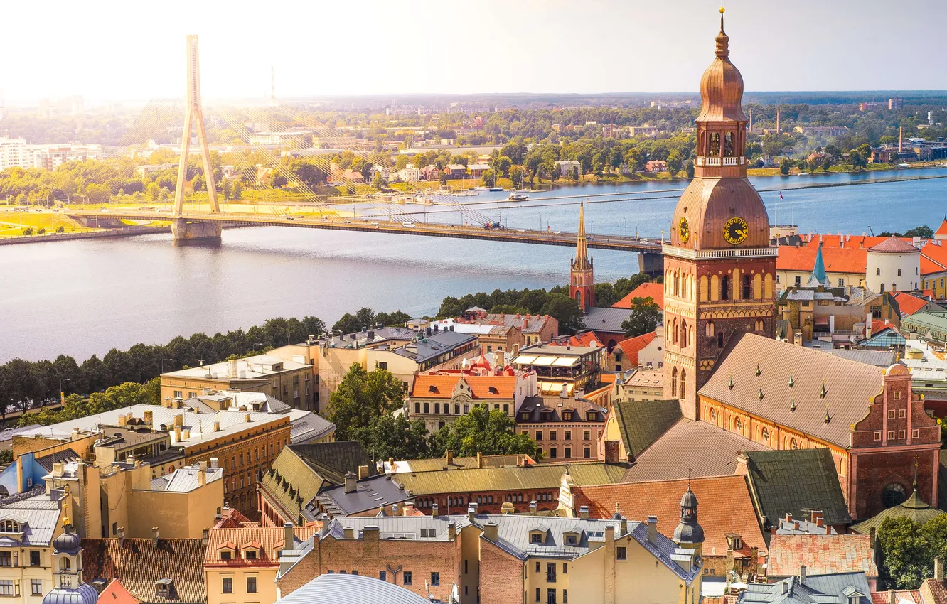 Фото обои summer, tower, river, view, top, town, urban, travel