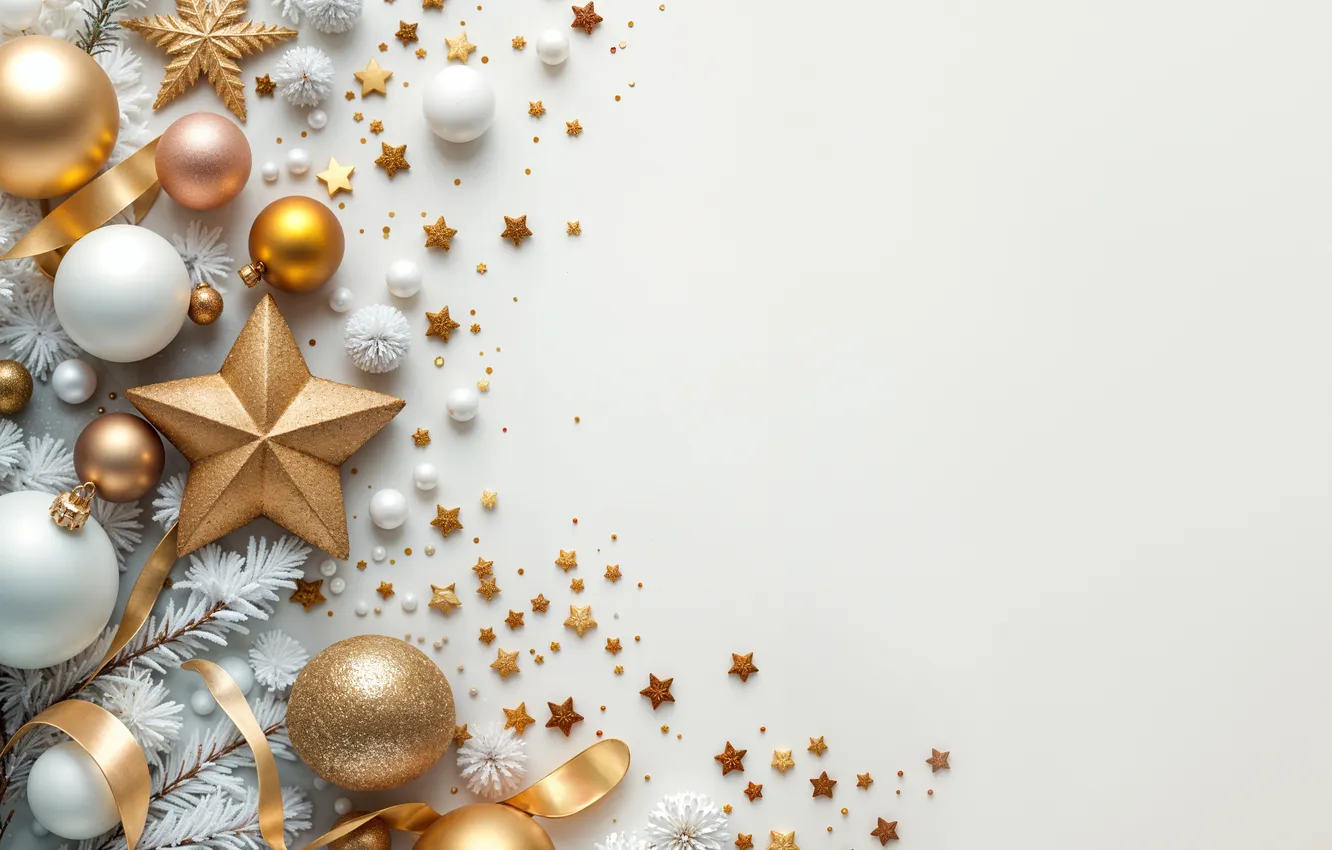 Фото обои украшения, фон, шары, Рождество, Новый год, golden, new year, Christmas