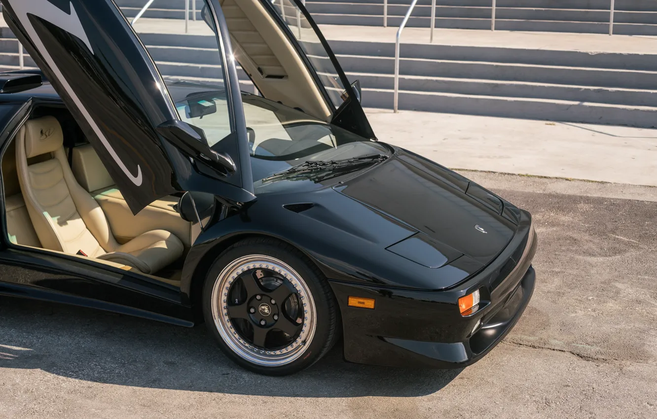 Фото обои Black, Supercar, Scissor doors, 1998 Lamborghini Diablo SV