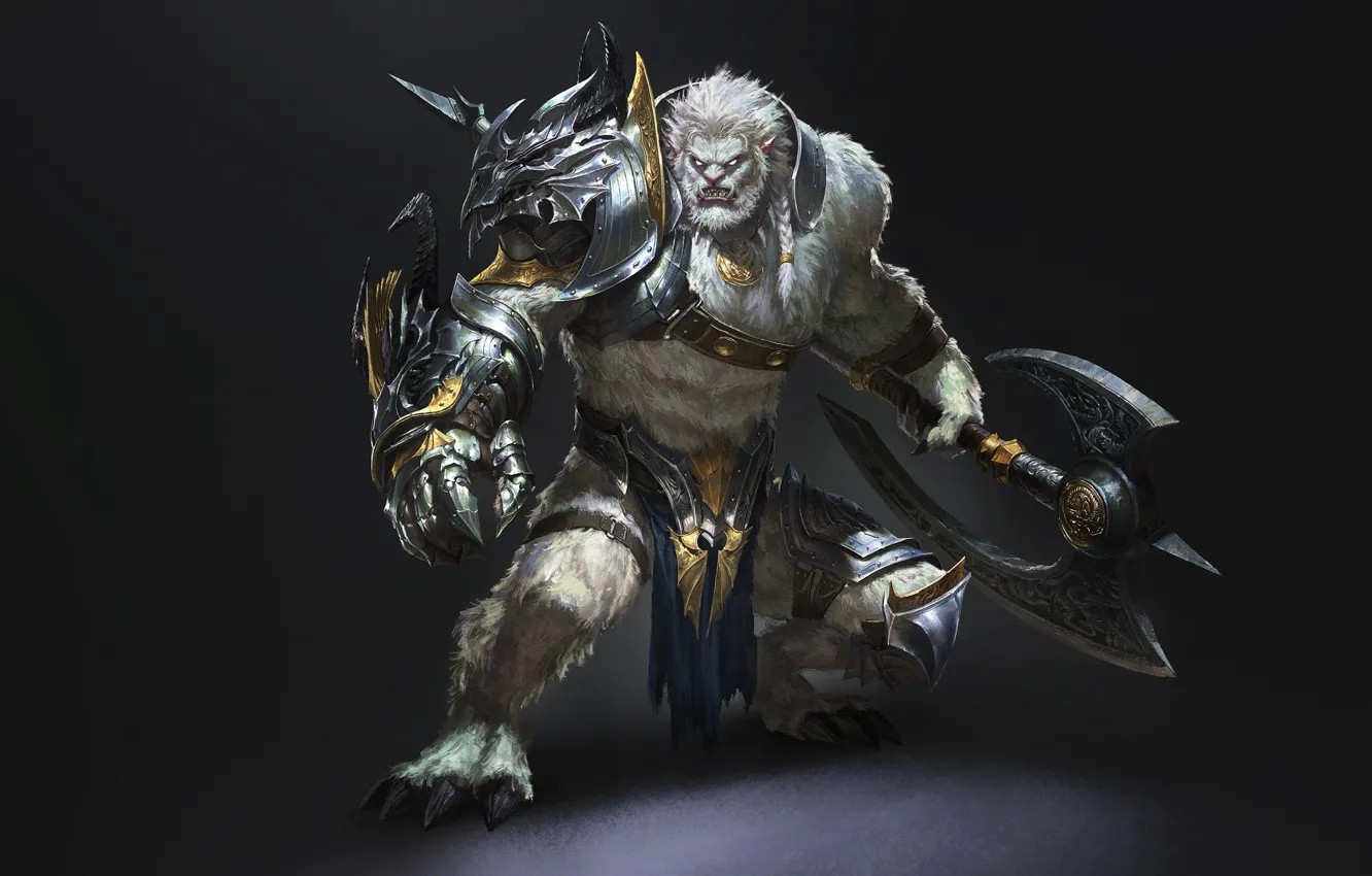 Фото обои Fantasy, Monster, Art, Warrior, Axe, by G-host Lee, G-host Lee, Dragonwarrior