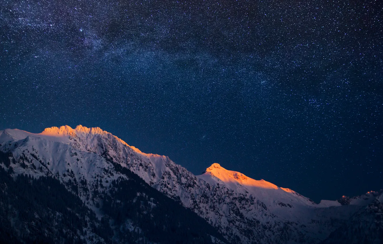 Фото обои небо, звезды, горы, вечер, Германия, Бавария, Альпы, сумерки