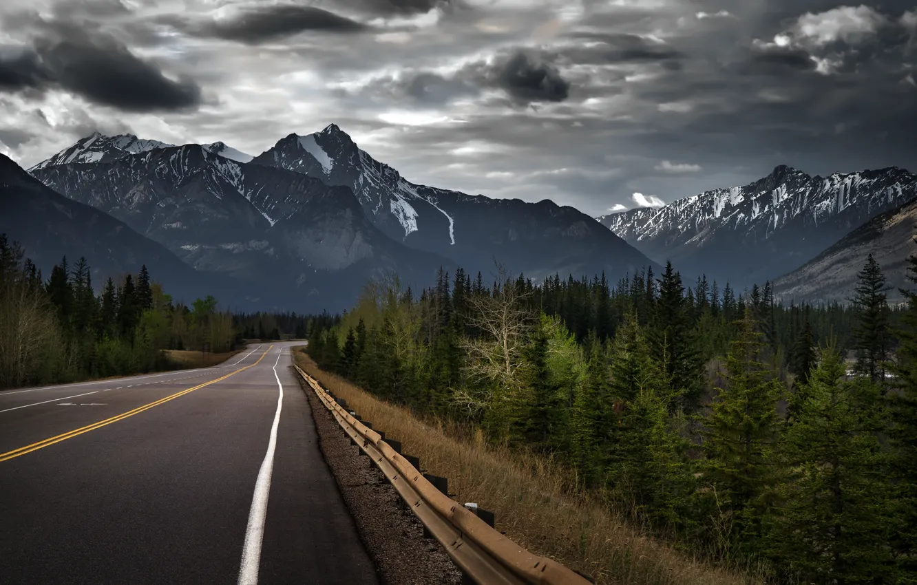 Фото обои дорога, лес, деревья, природа, гора, Канада