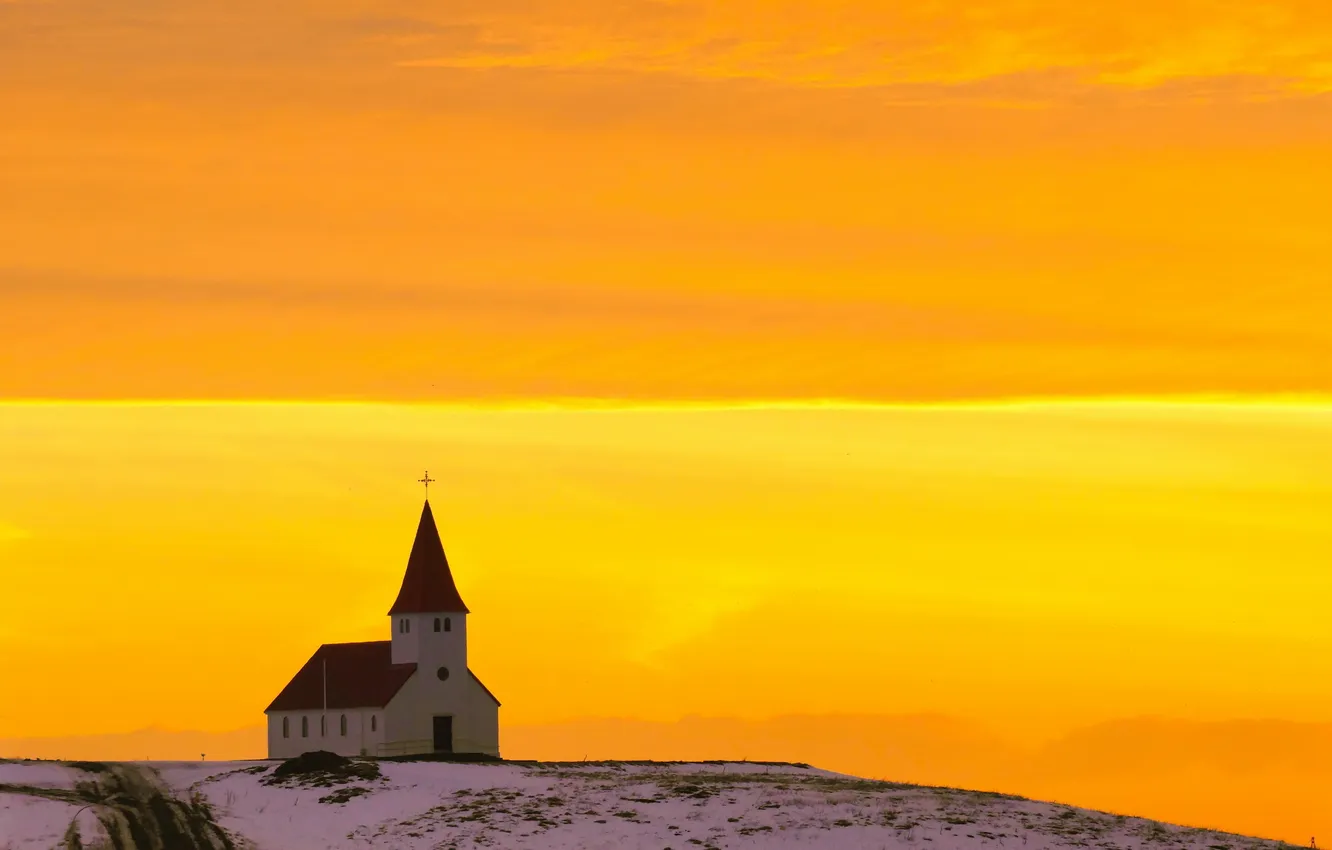 Фото обои закат, храм, Исландия