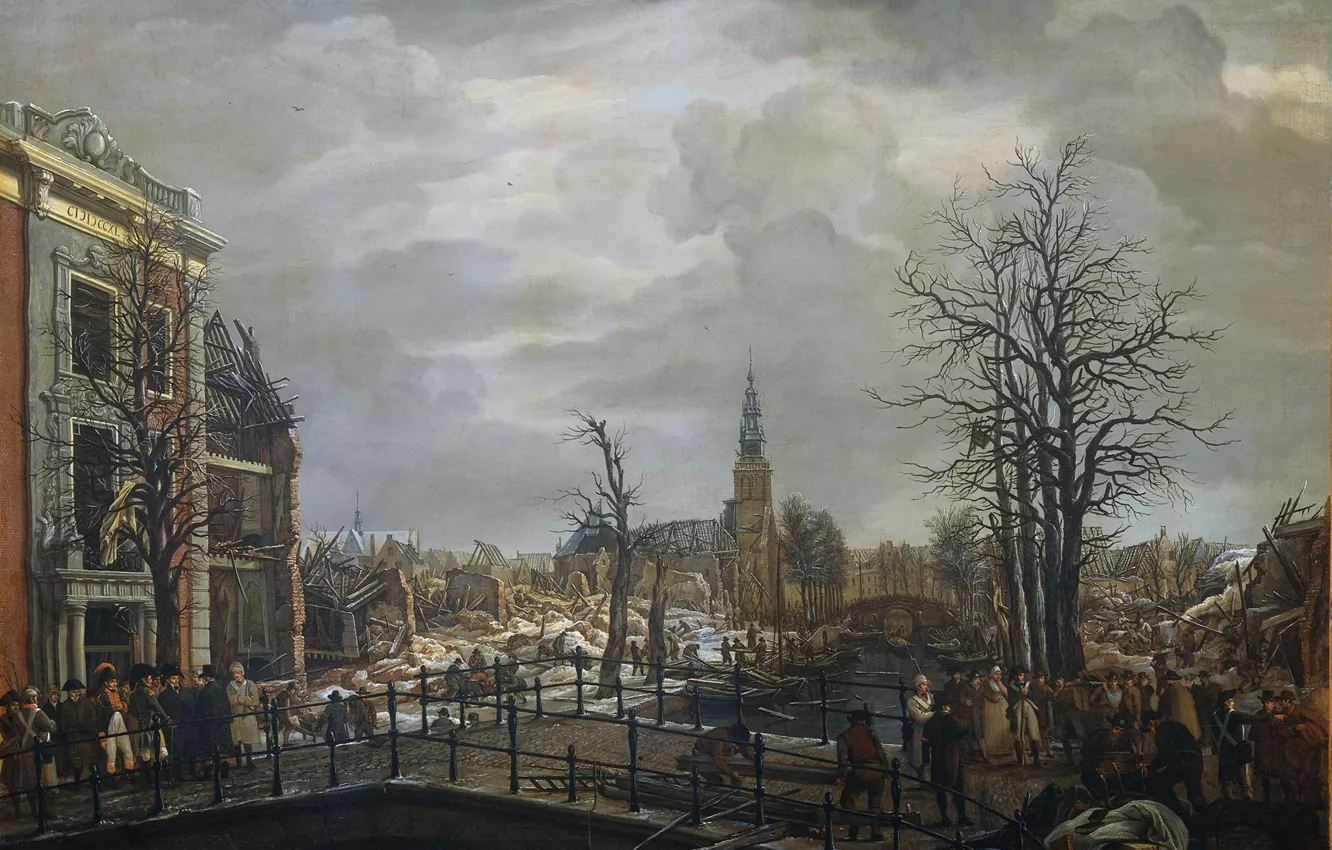 Фото обои картина, городской пейзаж, Карель Лодевейк Хансен, Канал Рапенбург в Лейдене