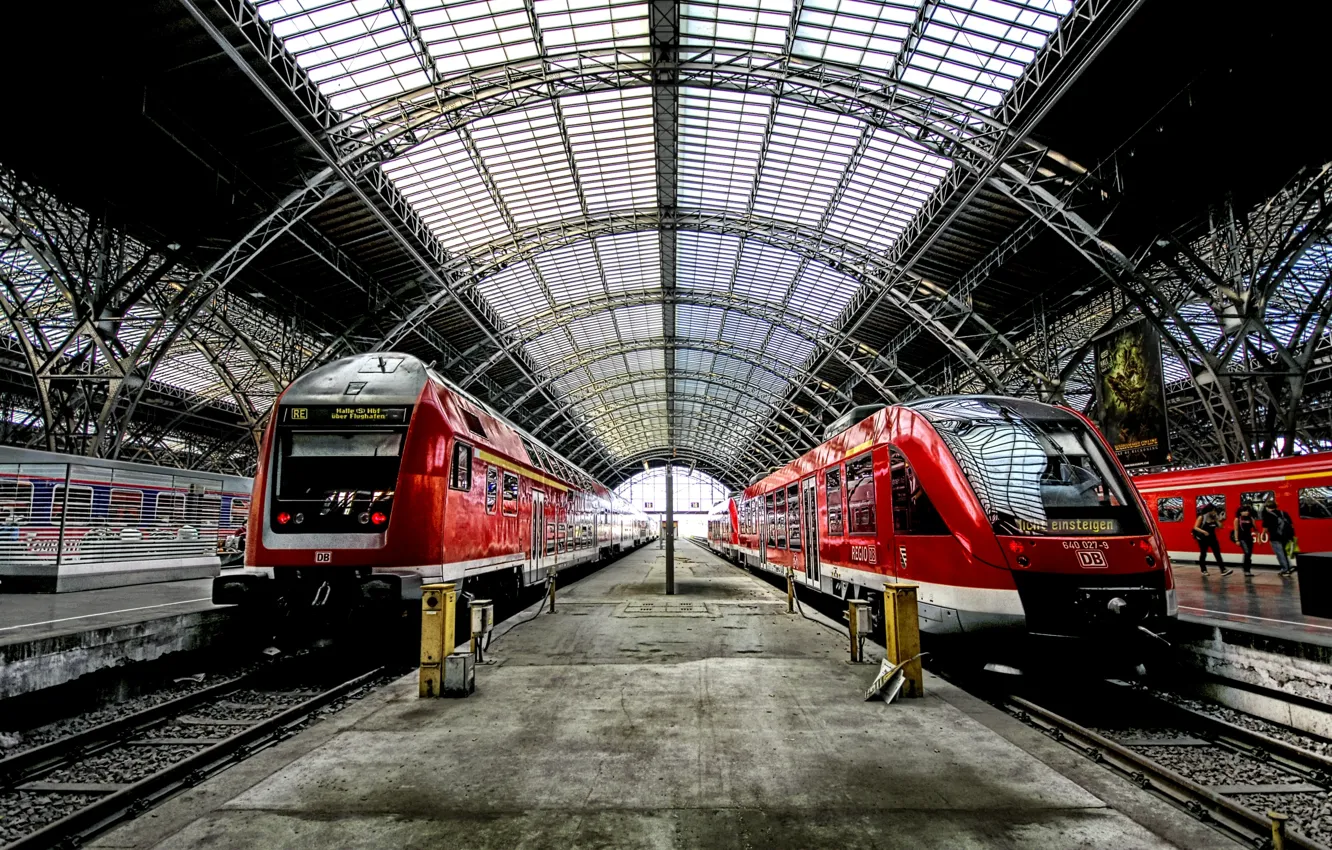Фото обои вокзал, станция, поезда