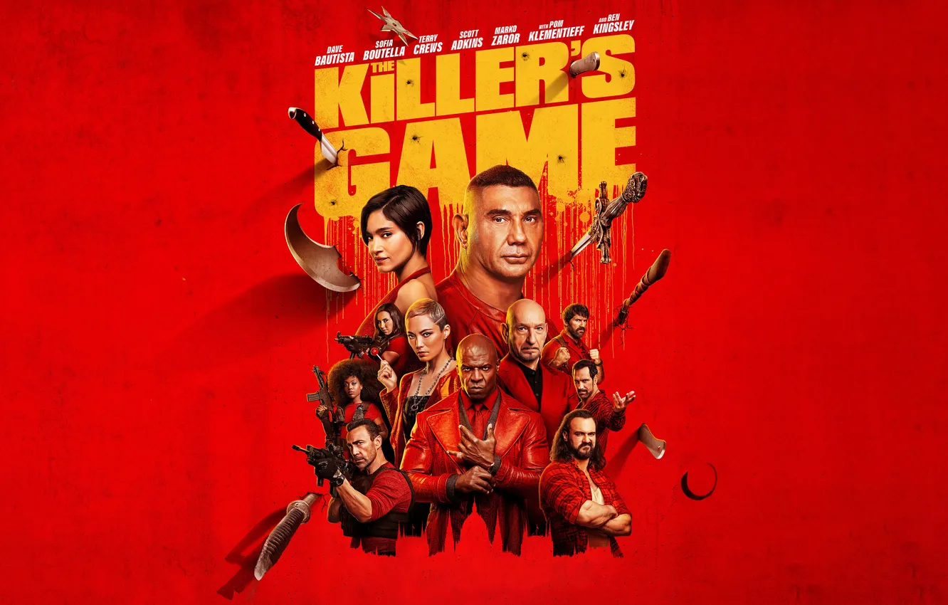Фото обои Movies, Dave Bautista, Red background, 2024 Movies, The Killer's Game