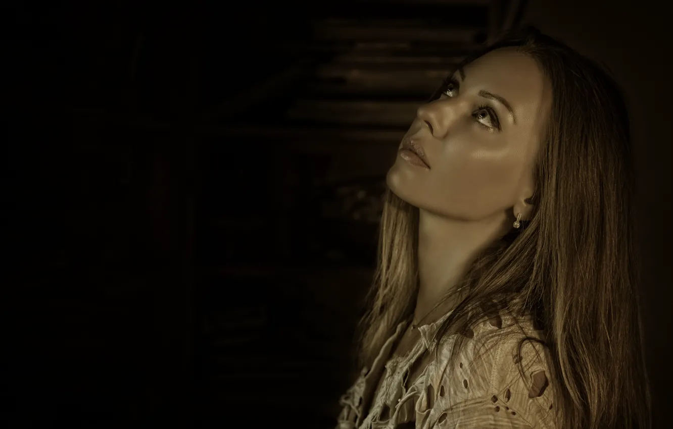 Фото обои light, girl, beautiful, look, Victoria, glance, sepia, Kide & JC