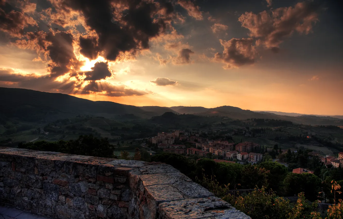 Фото обои закат, Италия, Italy, Тоскана, Toscana