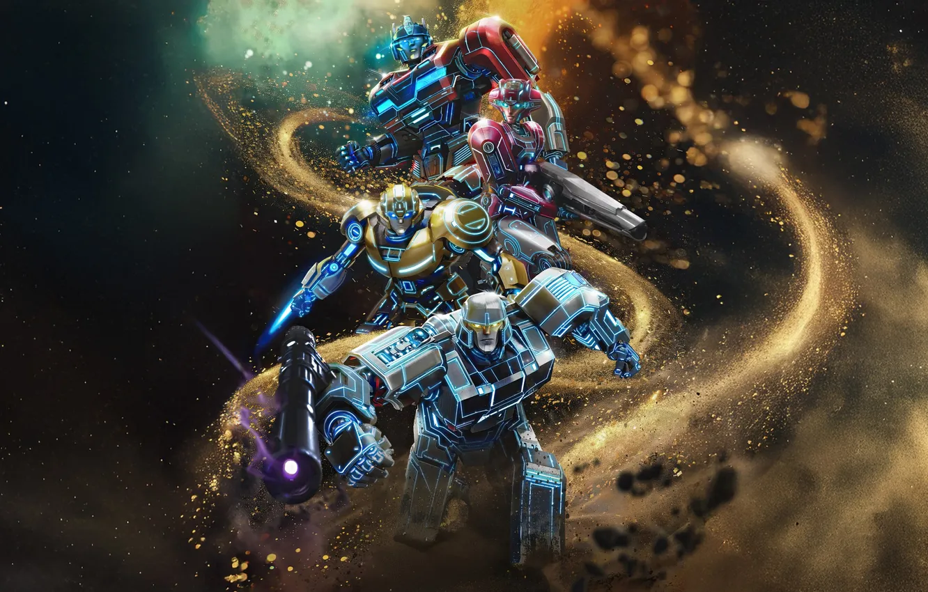 Фото обои робот, трансформер, Бамблби, Оптимус Прайм, Transformers One
