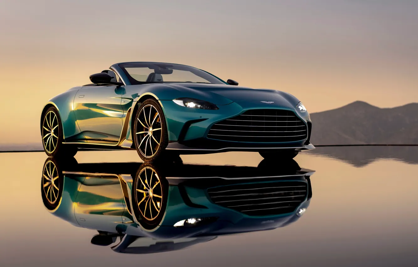 Фото обои горы, дизайн, отражение, Aston Martin, Roadster, мощь, горизонт, родстер
