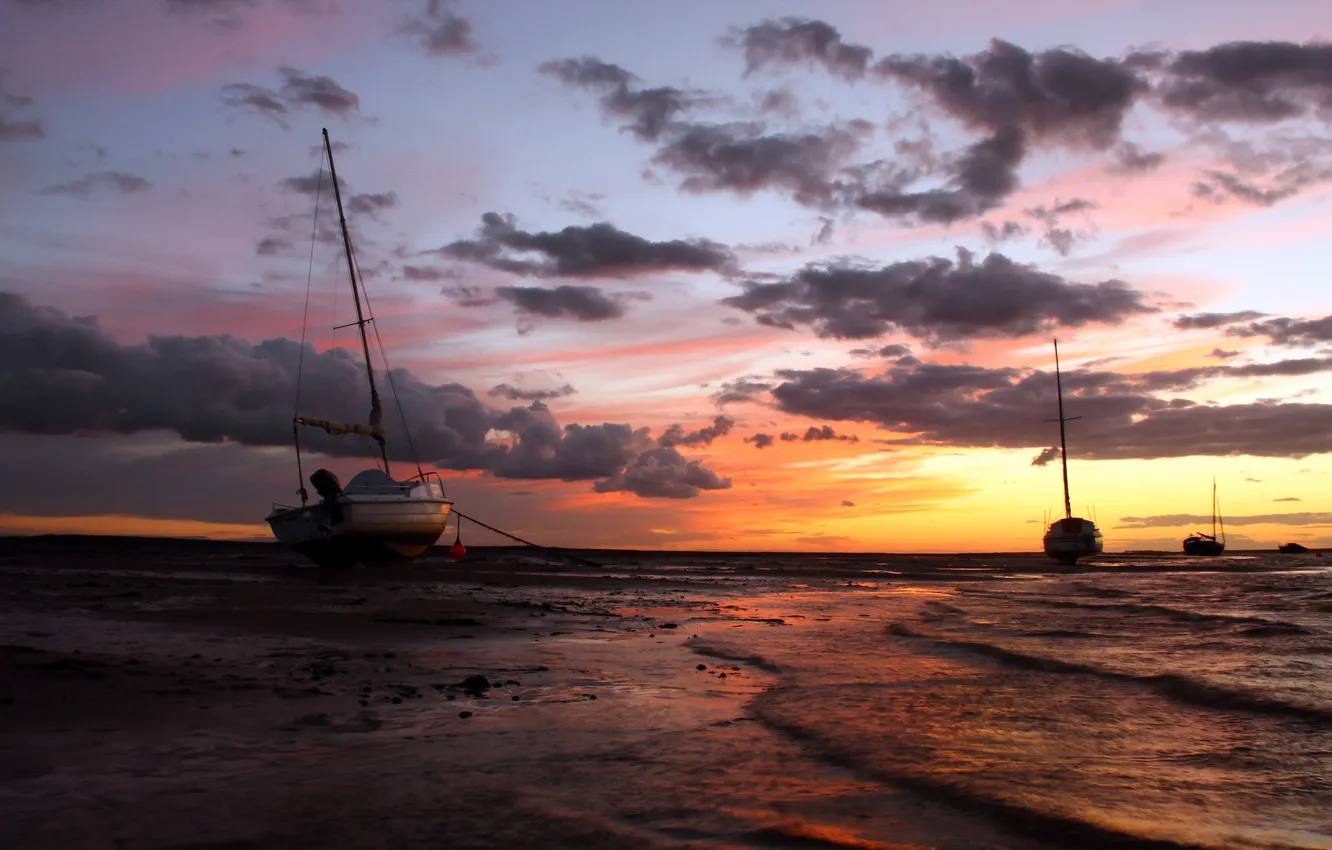 Фото обои море, пейзаж, закат, корабли