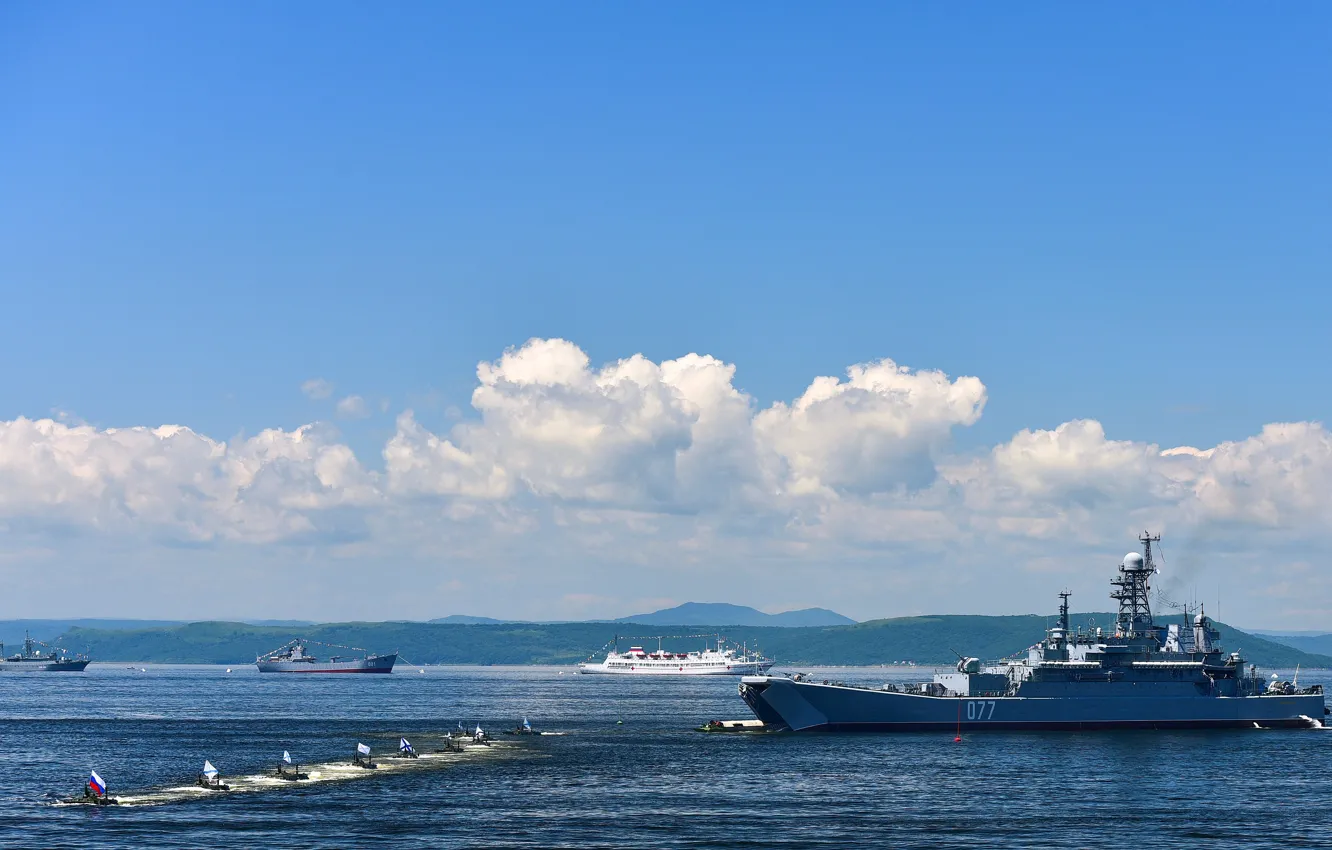Фото обои корабль, техника, парад, вмф, десантный