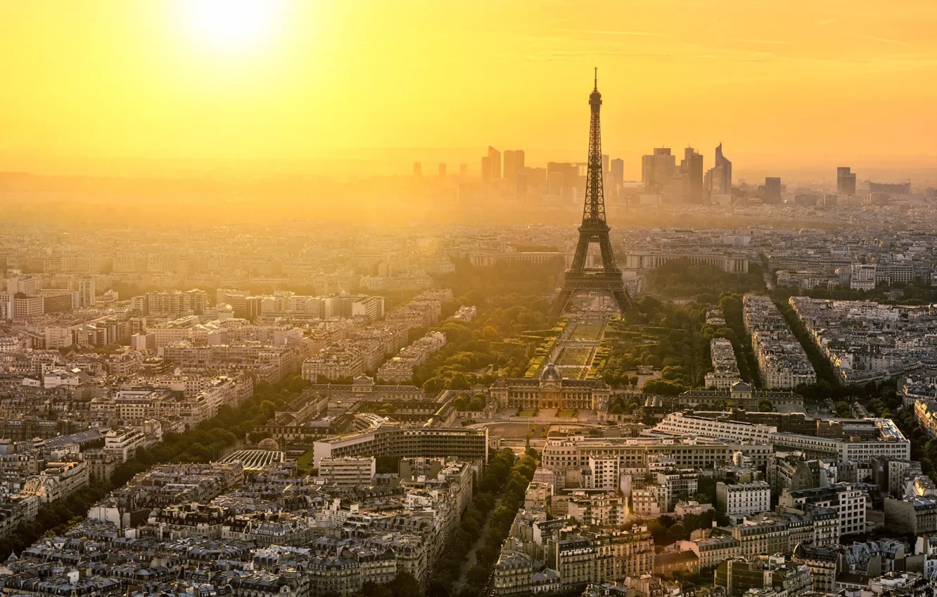 Фото обои Франция, Париж, Город, Вид, Высота, Пейзаж, Небоскрёбы, Эйфелива Башня