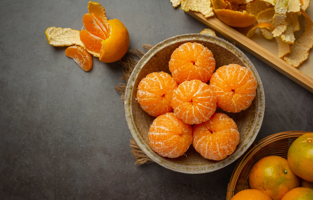 Фото обои миска, фрукты, мандарины