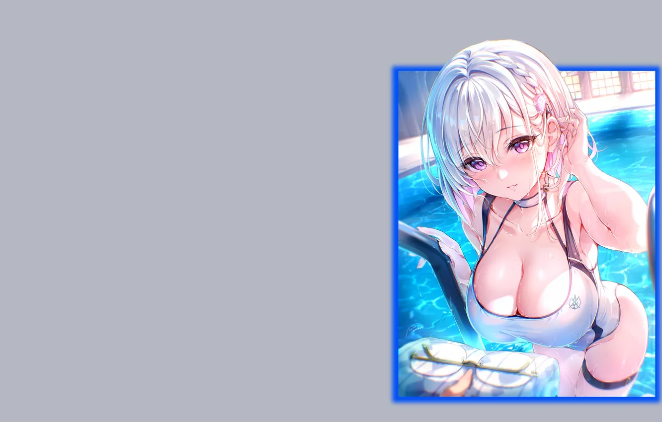 Фото обои girl, hot, sexy, wet, pool, cleavage, boobs, anime