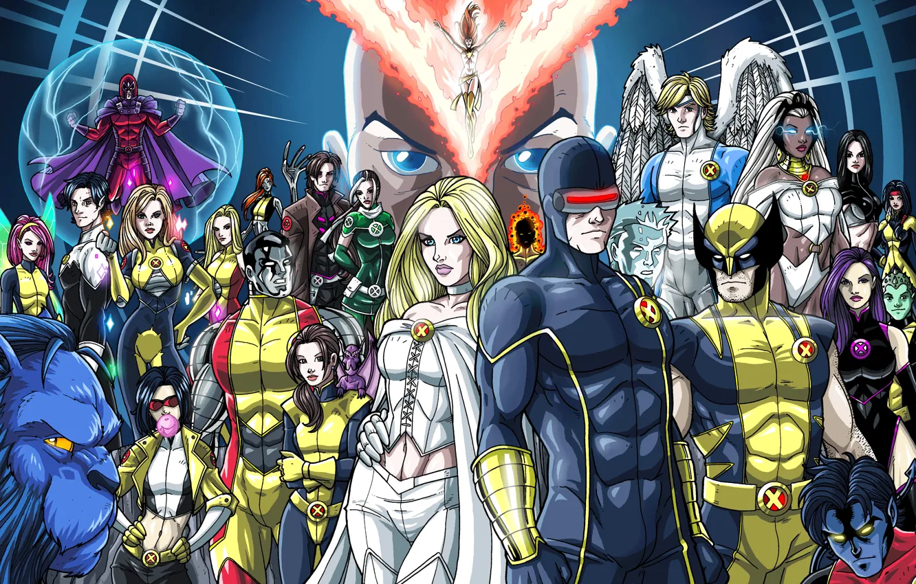 Фото обои Wolverine, X-Men, Storm, phoenix, Magneto, Professor X, Cyclops, Beast