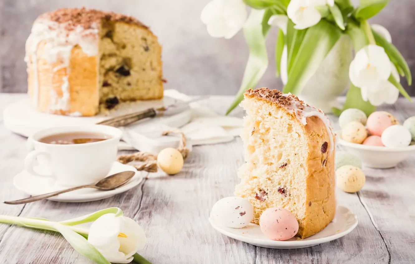 Фото обои цветы, яйца, весна, Пасха, тюльпаны, white, happy, cake