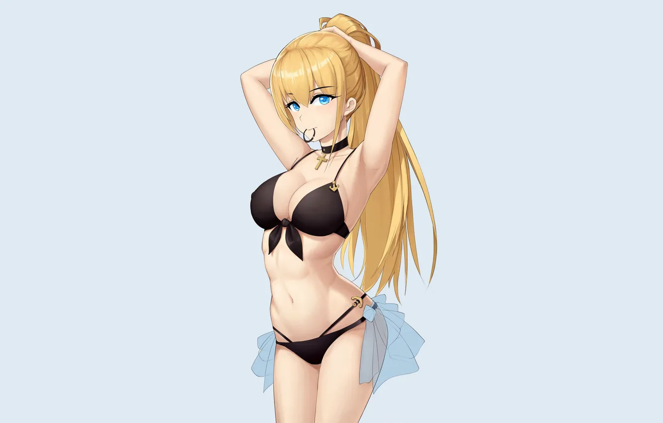 Фото обои girl, sexy, cleavage, long hair, boobs, anime, beautiful, ponytail