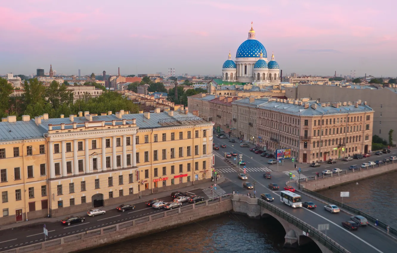 Фото обои город, Санкт-Петербург, собор, набережная, с крыши, троицкий