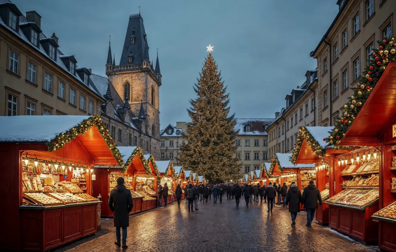 Фото обои украшения, city, город, улица, Рождество, Новый год, christmas, street