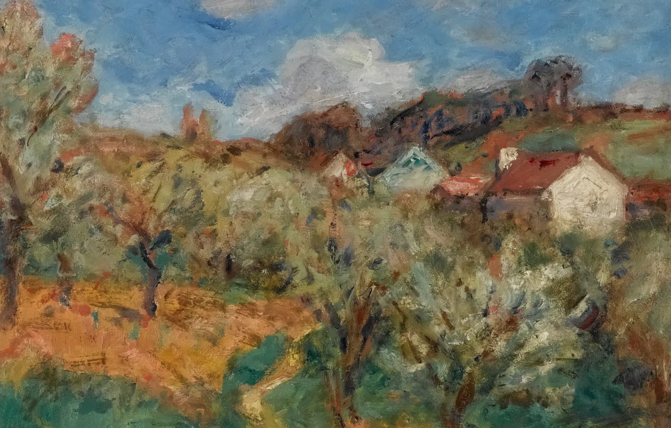 Фото обои деревья, пейзаж, дом, картина, Landscape of the Midi, Georges d`Espagnat