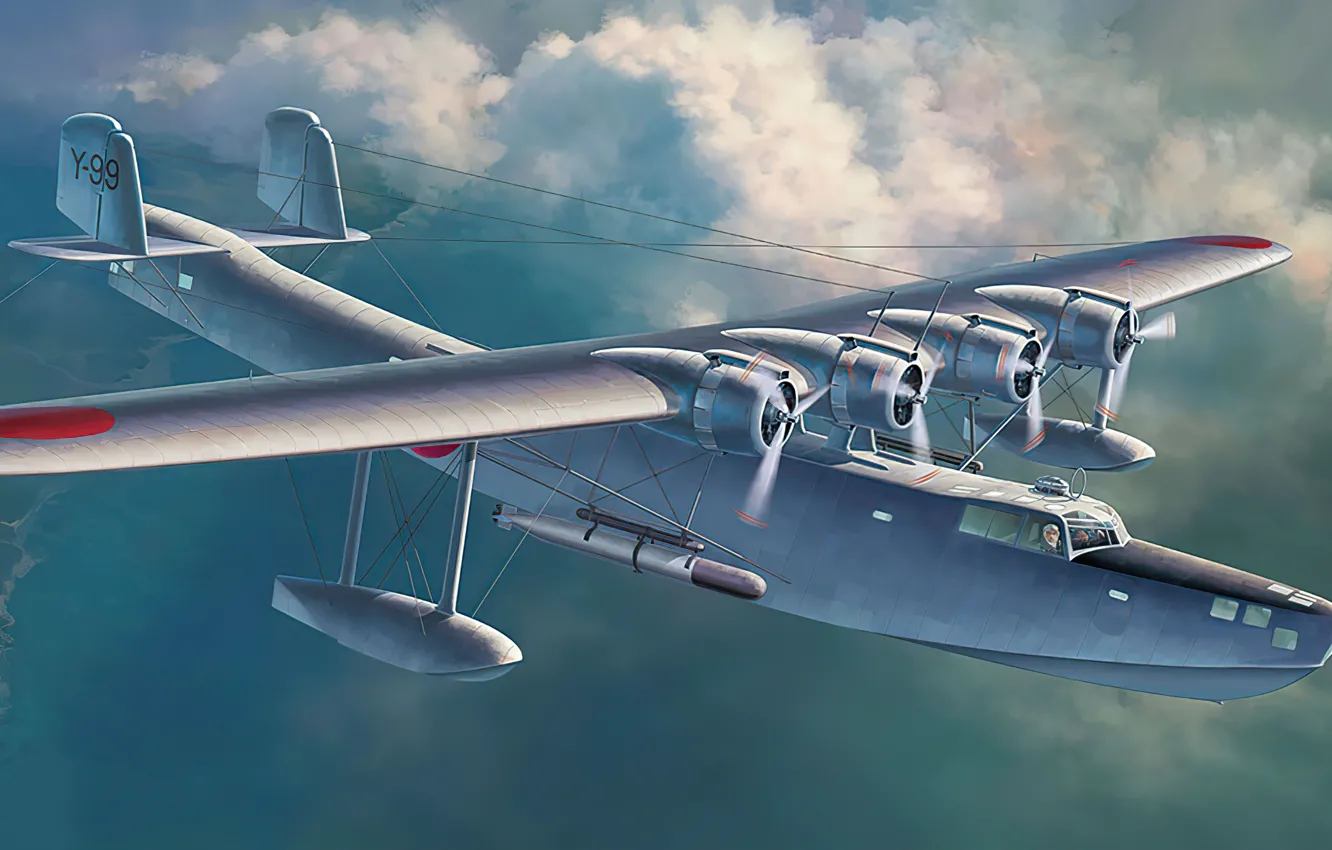 Фото обои art, airplane, aviation, ww2, h6k5 type 97