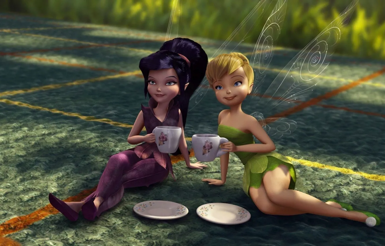 Фото обои animation, grass, Disney, magic, green eyes, long hair, dress, fairy