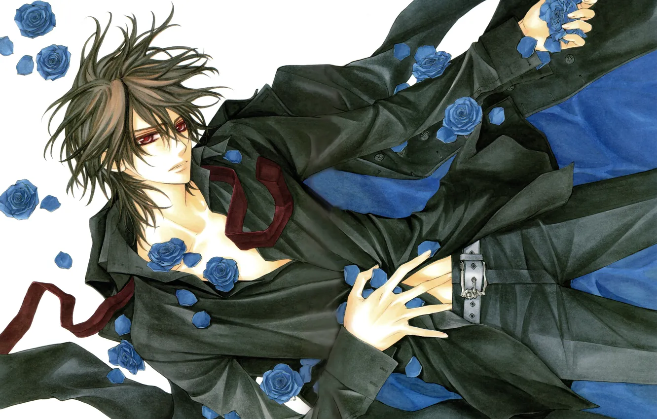 Фото обои розы, вампир, синие, art, kuran kaname, vampire knight, чистокровный, matsuri hino