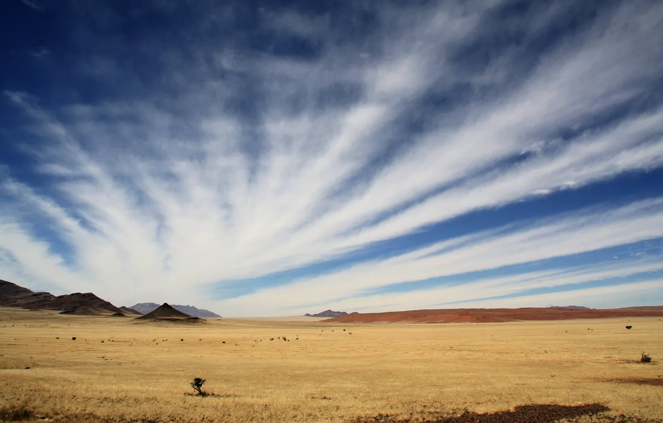 Фото обои небо, облака, горы, пустыня, равнина, африка, намибия