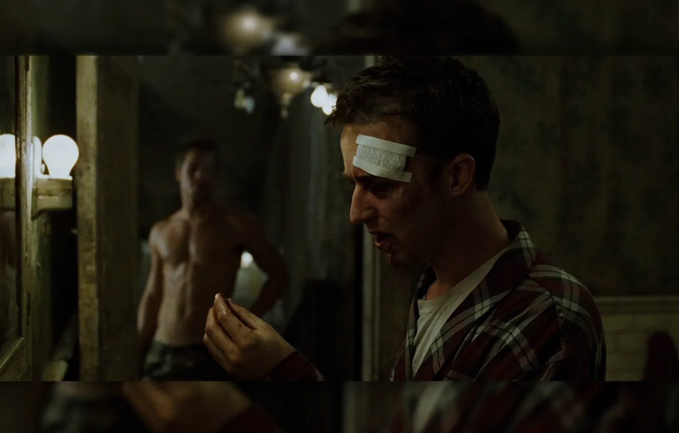 Фото обои драка, бойцовский клуб, зуб, тайлер, fight club, эдвард нортон, бинт