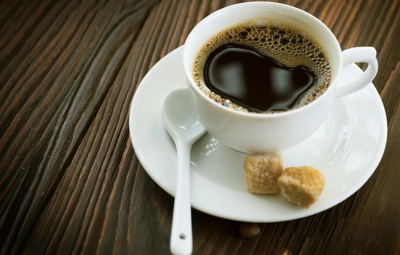 Фото обои макро, фон, обои, кофе, сахар, чашка с кофе, стол.ложка