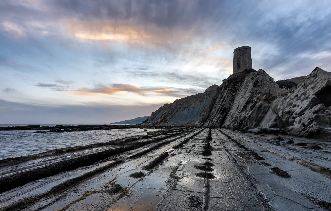 Фото обои море, берег, башня