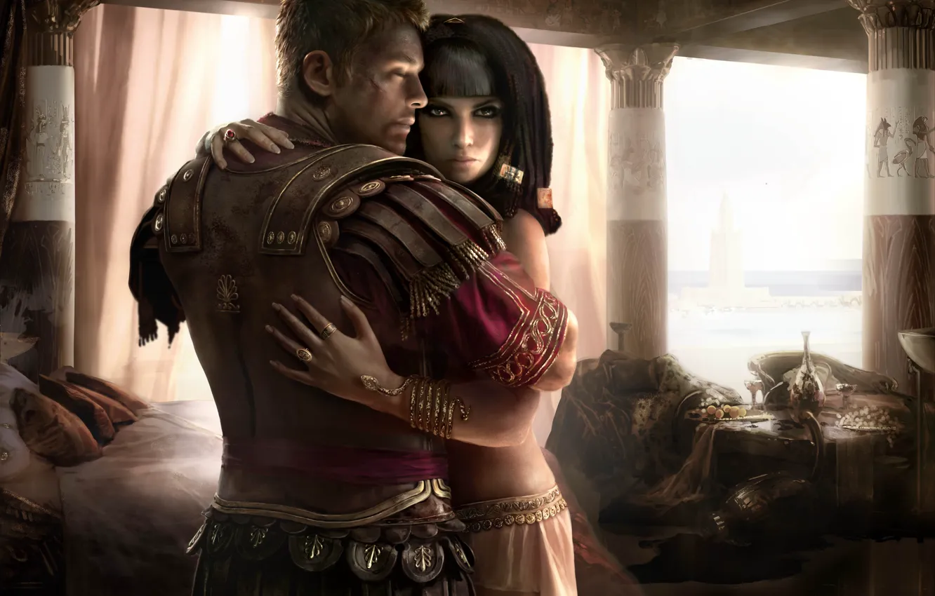 Фото обои арт, объятия, мужчина, египет, Total War: Rome 2 девушка