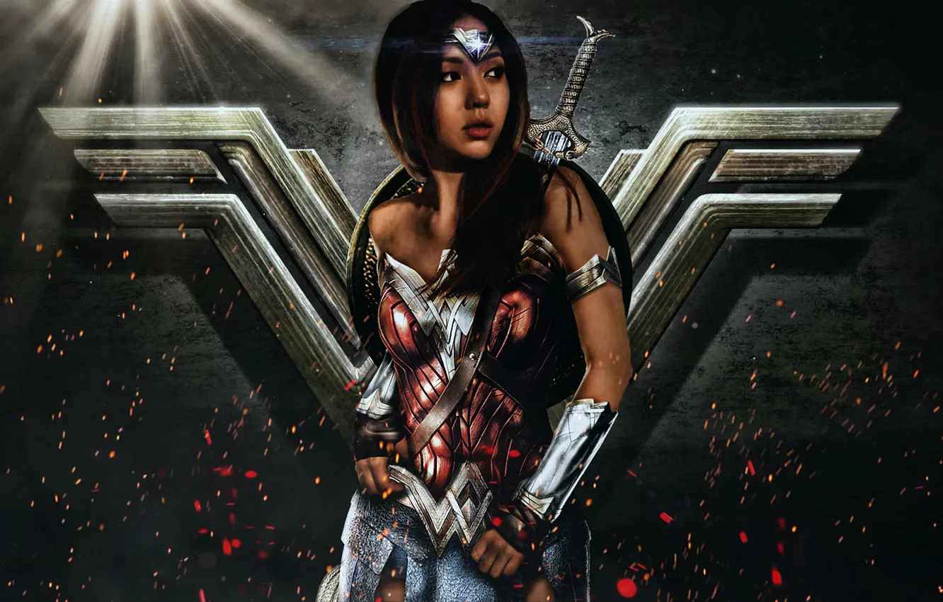 Фото обои Азиатка, Wonder Woman, Asian girl, Няшка, Чудо-женщина, Красивая девушка