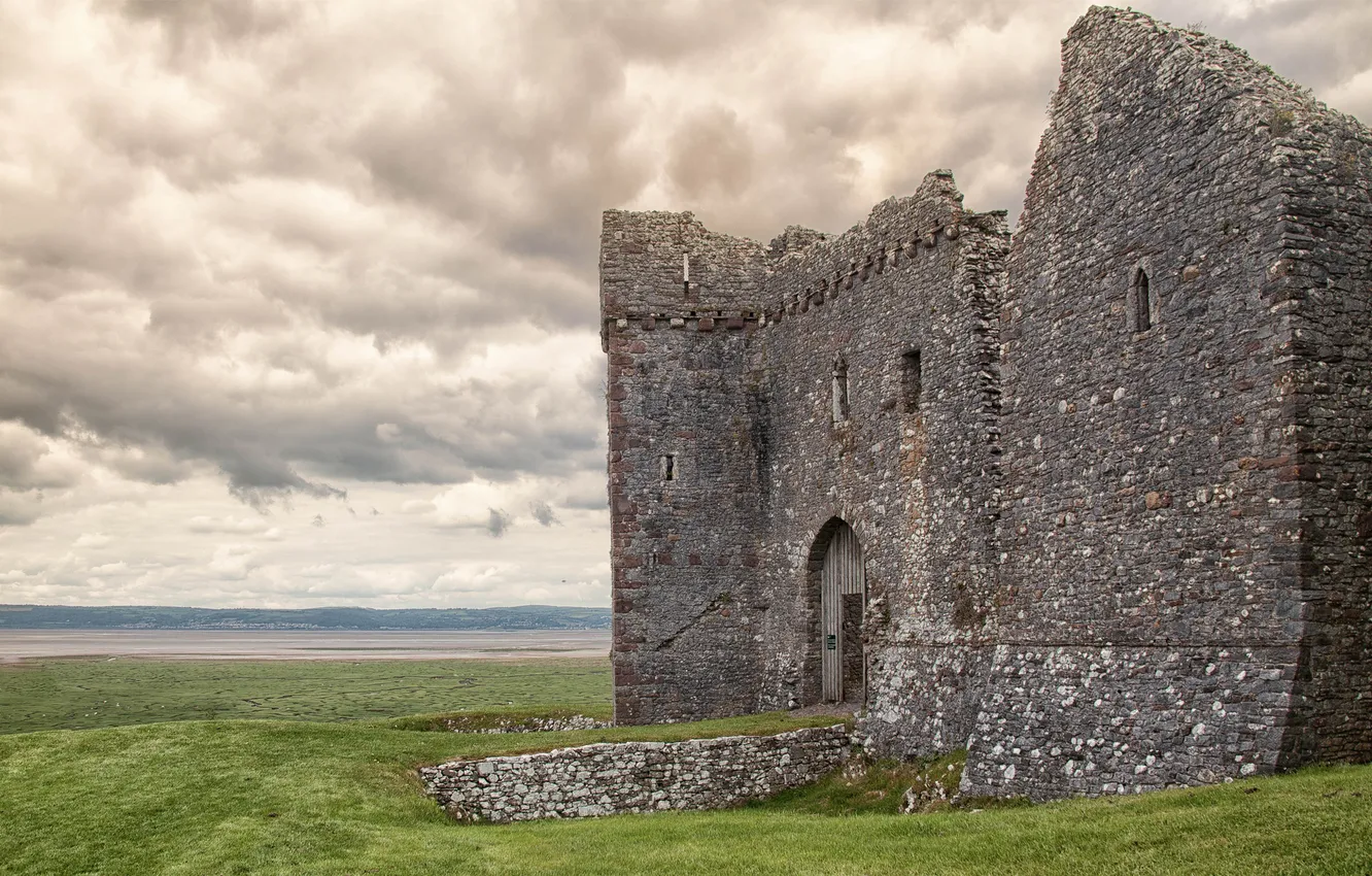 Фото обои трава, тучи, замок, Castle, Weobley