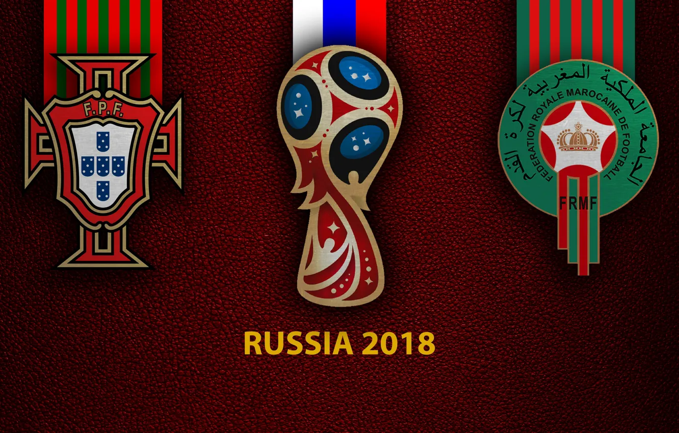 Фото обои wallpaper, sport, logo, football, FIFA World Cup, Russia 2018, Portugal vs Morocco
