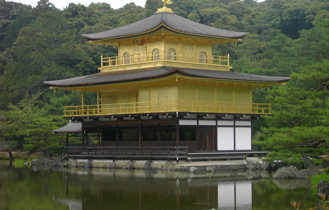 Фото обои озеро, Япония, золотой, Kyoto, водоем, дворец, the Kinkakuji