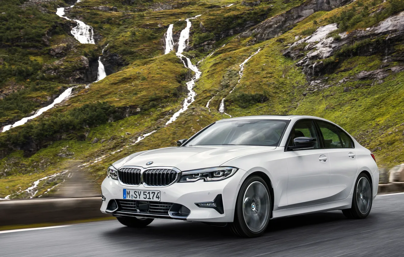 Фото обои Car, Waterfall, Road, BMW 3-Series, 2019