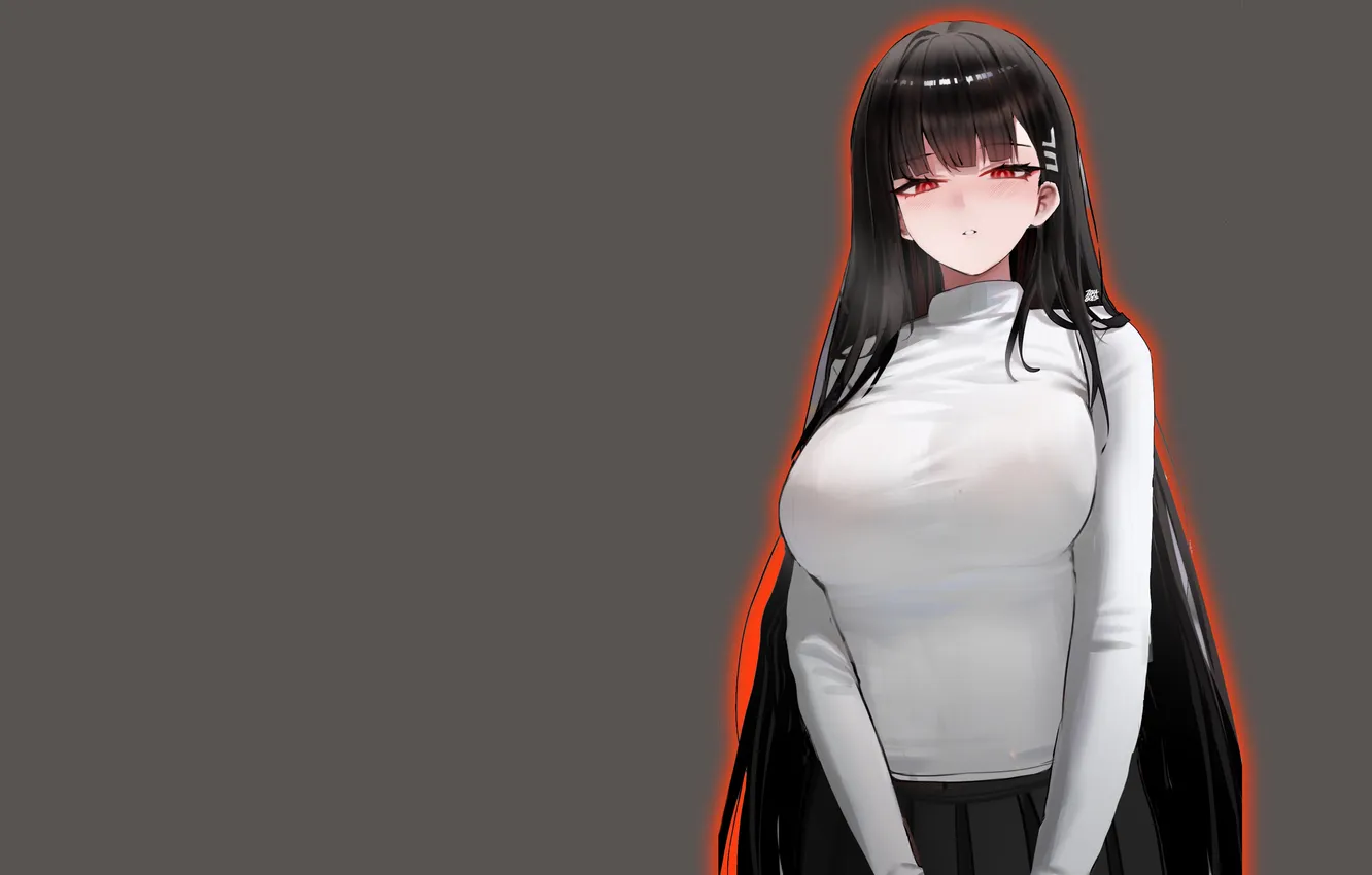 Фото обои red, girl, white, hot, sexy, long hair, boobs, anime