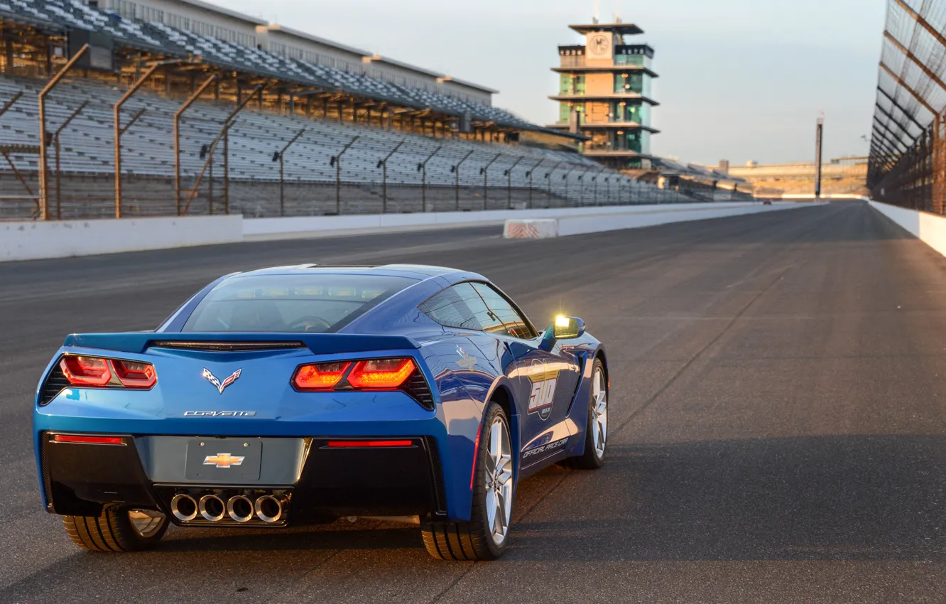 Фото обои синий, Corvette, Chevrolet, шевроле, задок, Stingray, Pace Car, Indy 500
