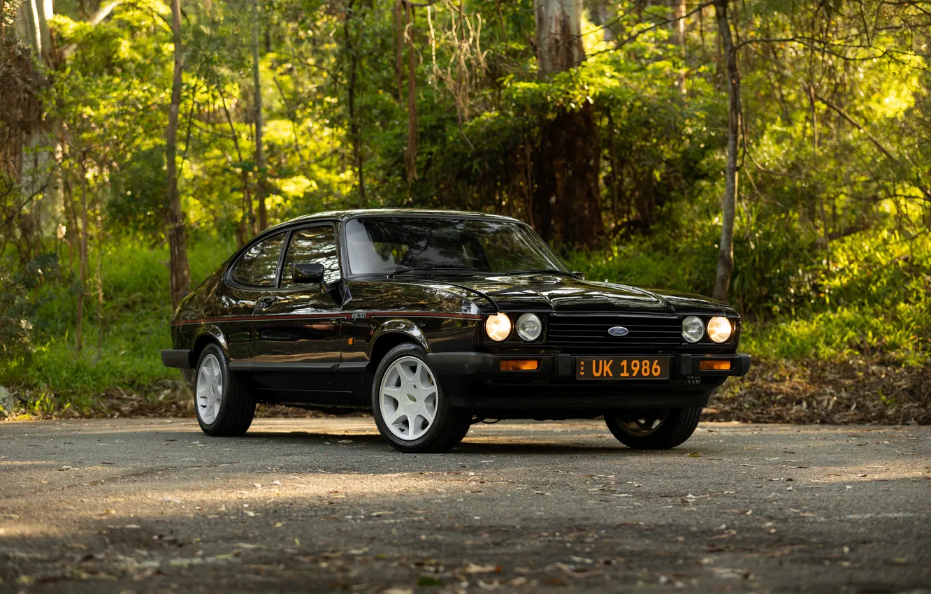 Фото обои Ford, Front, Black, Road, Forest, Ford Capri, Injection