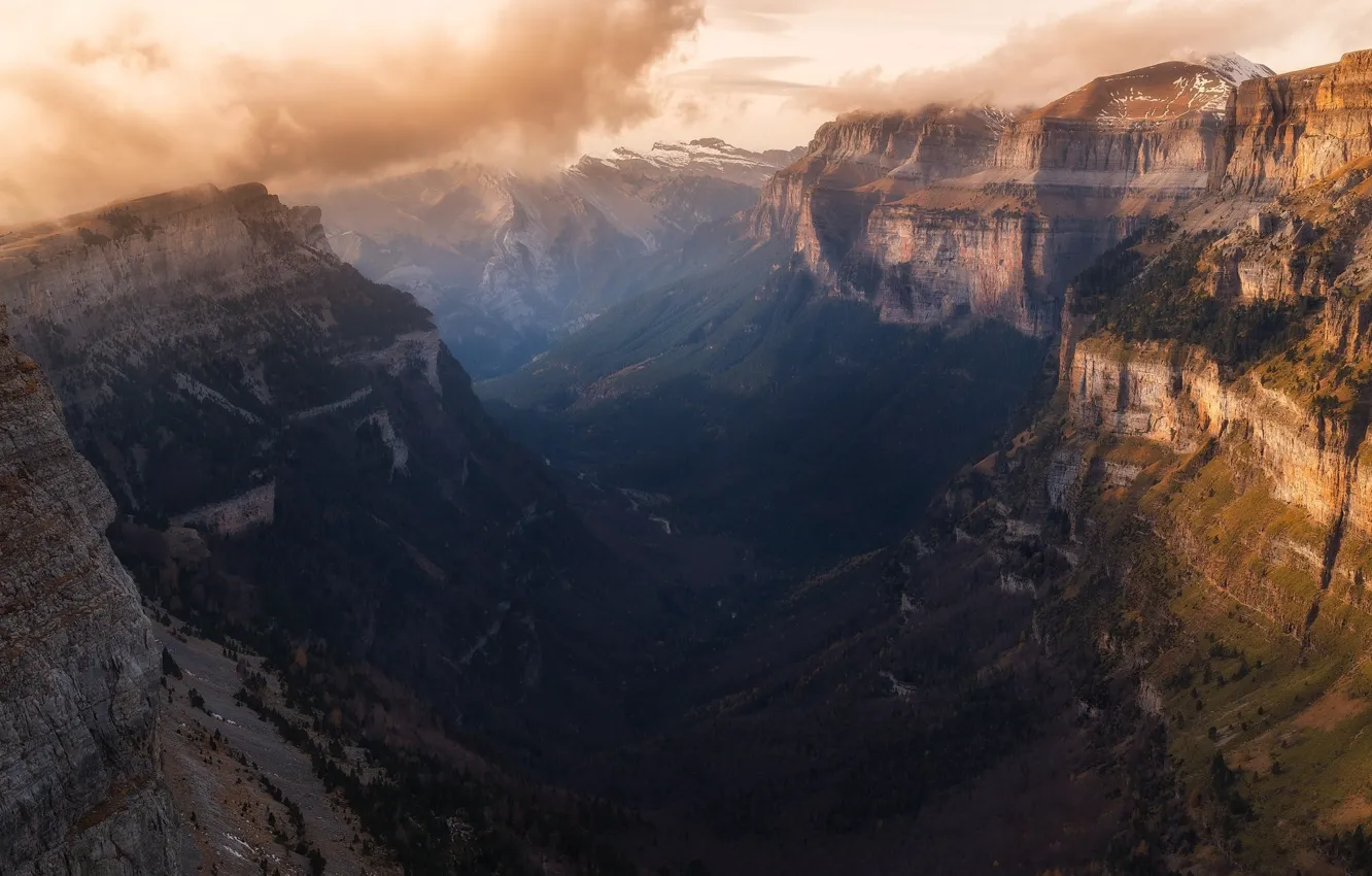Фото обои горы, тьма, каньон