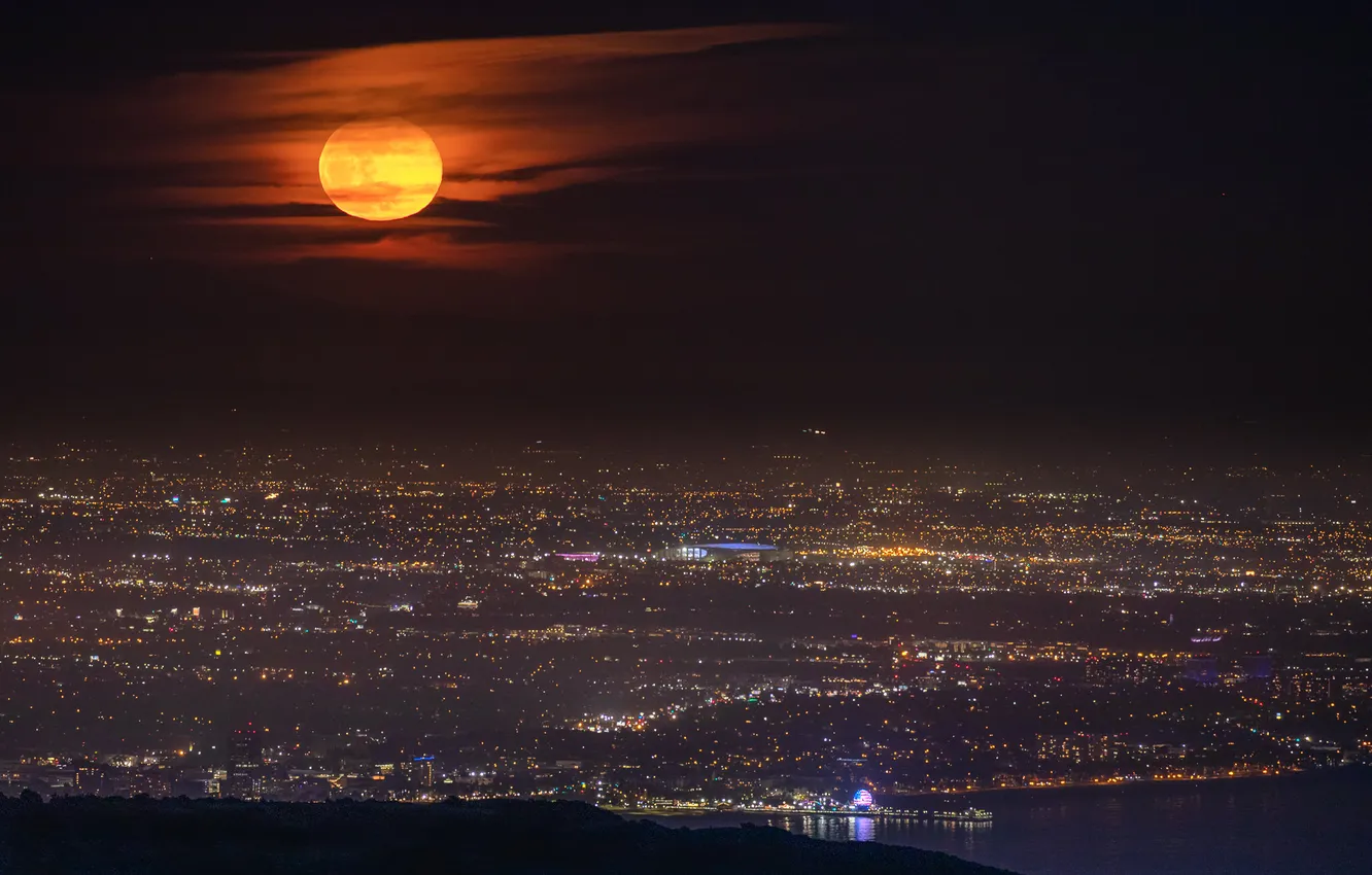 Фото обои Ночь, Луна, Калифорния, USA, США, Moon, Night, Los Angeles