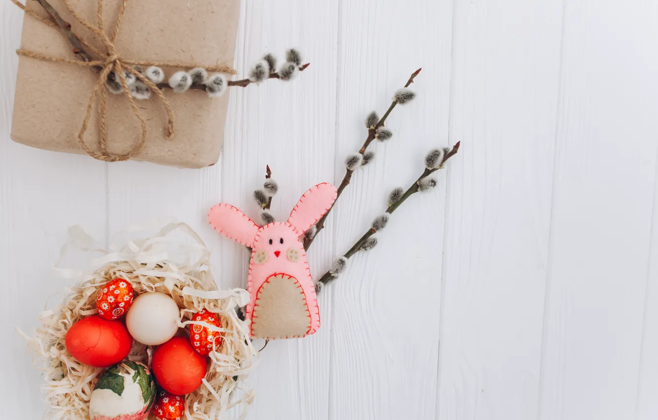 Фото обои игрушка, яйца, весна, кролик, пасха, Праздник, toy, верба